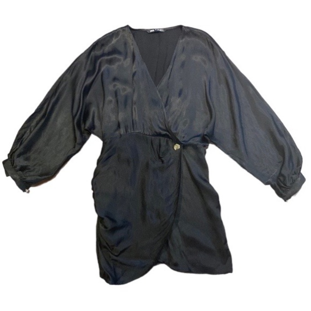 ZARA Satin effect wrap dress long sleeves Size Large - Picture 7 of 14